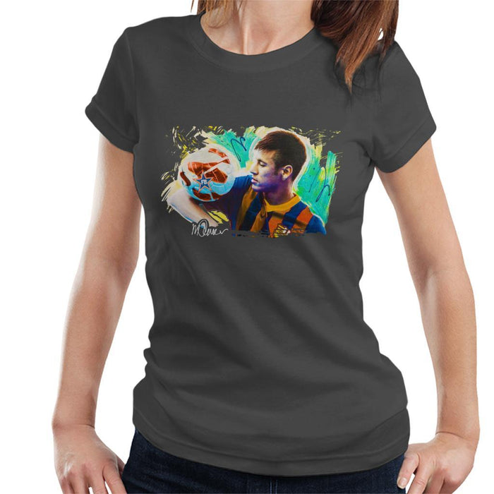 Sidney Maurer Original Portrait Of Neymar Barcelona Womens T-Shirt - Womens T-Shirt