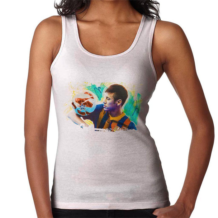 Sidney Maurer Original Portrait Of Neymar Barcelona Womens Vest - Small / White - Womens Vest