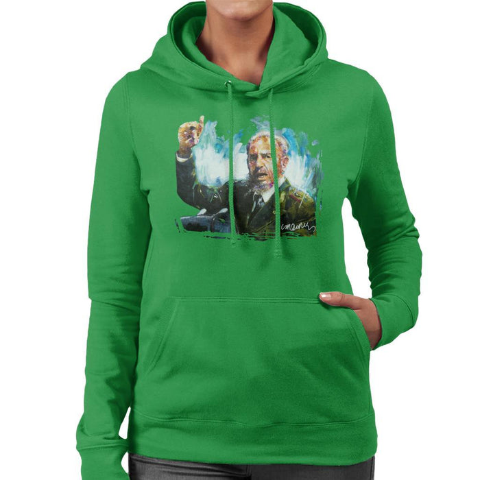 Sidney Maurer Original Portrait Of Fidel Castro Womens Hooded Sweatshirt - Womens Hooded Sweatshirt