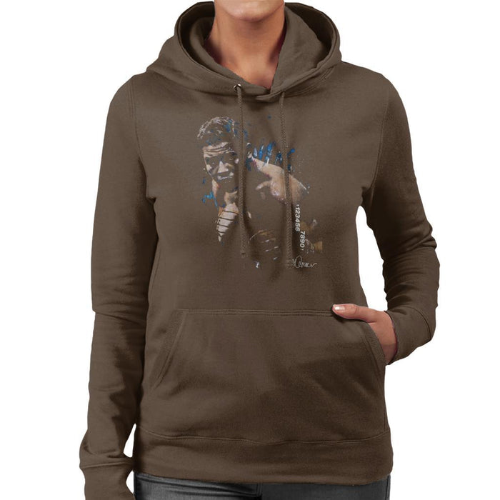 Sidney Maurer Original Portrait Of Joe Louis Womens Hooded Sweatshirt - Small / Chocolate - Womens Hooded Sweatshirt