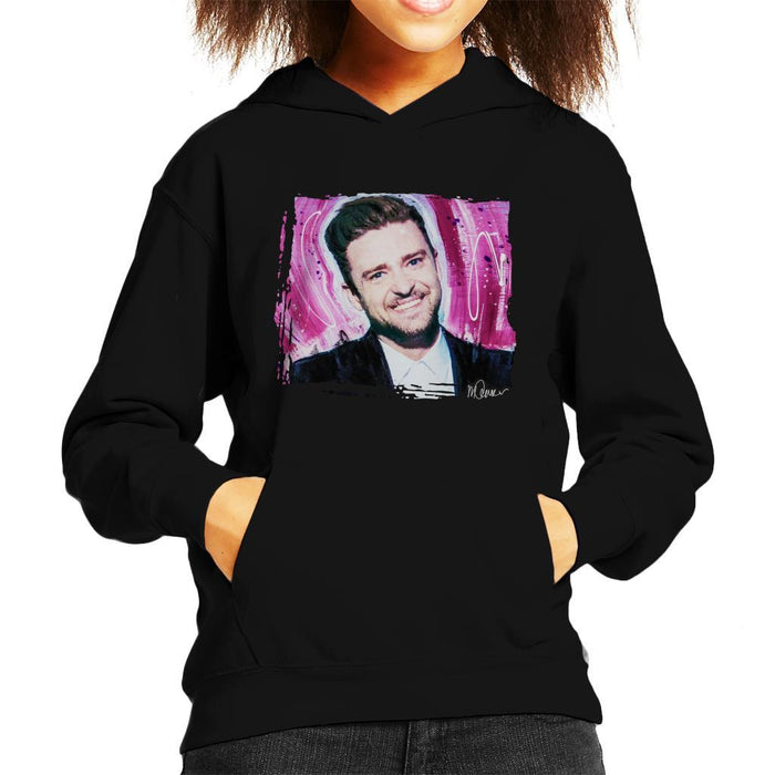 Sidney Maurer Original Portrait Of Justin Timberlake Smile Kids Hooded Sweatshirt - Kids Boys Hooded Sweatshirt