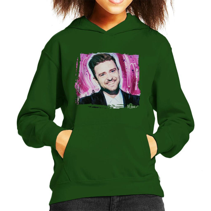 Sidney Maurer Original Portrait Of Justin Timberlake Smile Kids Hooded Sweatshirt - Kids Boys Hooded Sweatshirt