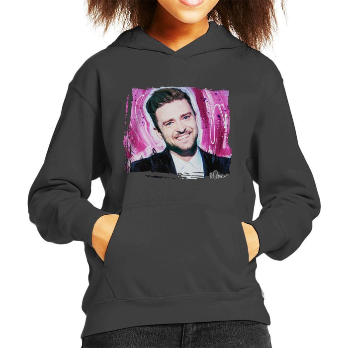 Sidney Maurer Original Portrait Of Justin Timberlake Smile Kids Hooded Sweatshirt - Kids Boys Hooded Sweatshirt