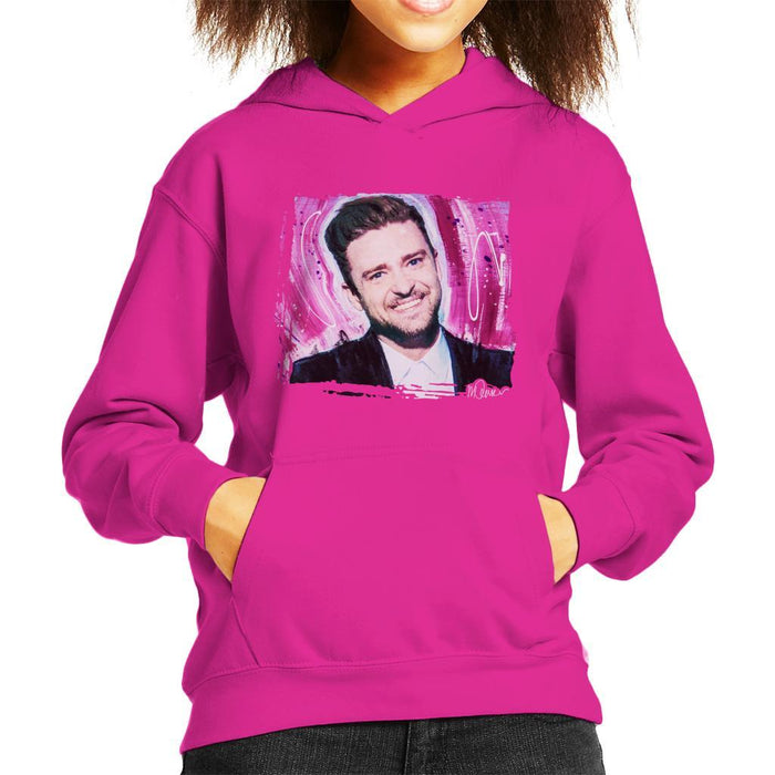 Sidney Maurer Original Portrait Of Justin Timberlake Smile Kids Hooded Sweatshirt - Kids Boys Hooded Sweatshirt