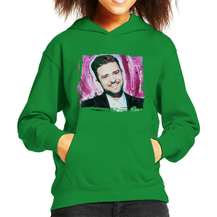 Sidney Maurer Original Portrait Of Justin Timberlake Smile Kids Hooded Sweatshirt - Kids Boys Hooded Sweatshirt