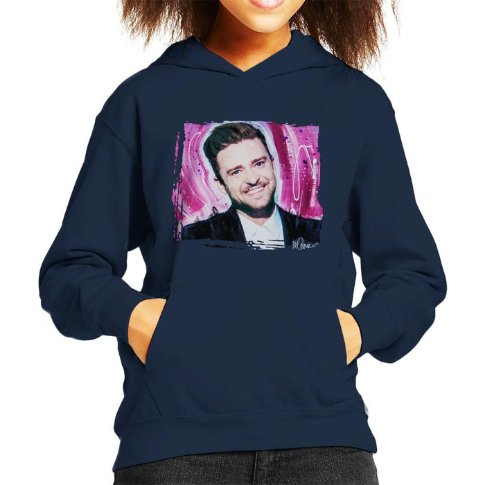 Sidney Maurer Original Portrait Of Justin Timberlake Smile Kids Hooded Sweatshirt - Kids Boys Hooded Sweatshirt