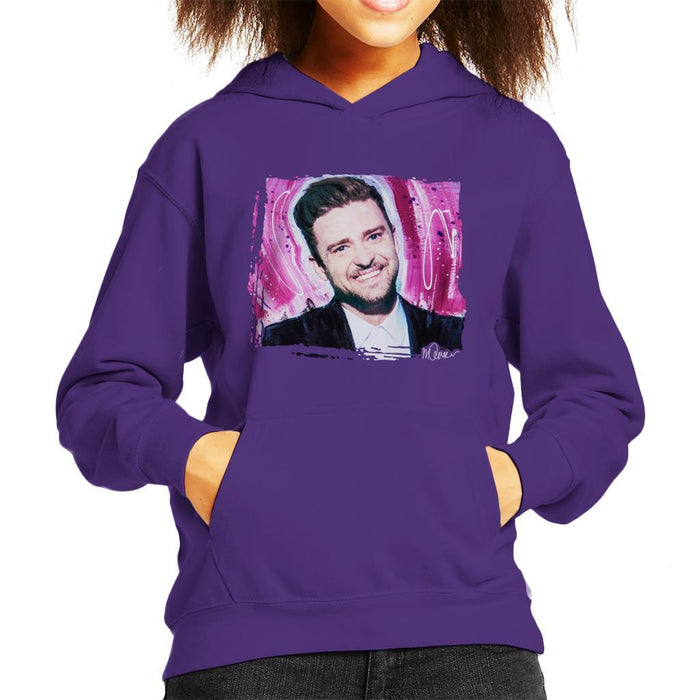 Sidney Maurer Original Portrait Of Justin Timberlake Smile Kids Hooded Sweatshirt - Kids Boys Hooded Sweatshirt