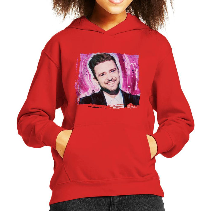 Sidney Maurer Original Portrait Of Justin Timberlake Smile Kids Hooded Sweatshirt - Kids Boys Hooded Sweatshirt