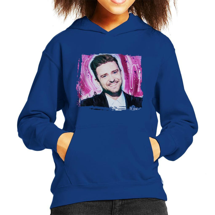 Sidney Maurer Original Portrait Of Justin Timberlake Smile Kids Hooded Sweatshirt - Kids Boys Hooded Sweatshirt