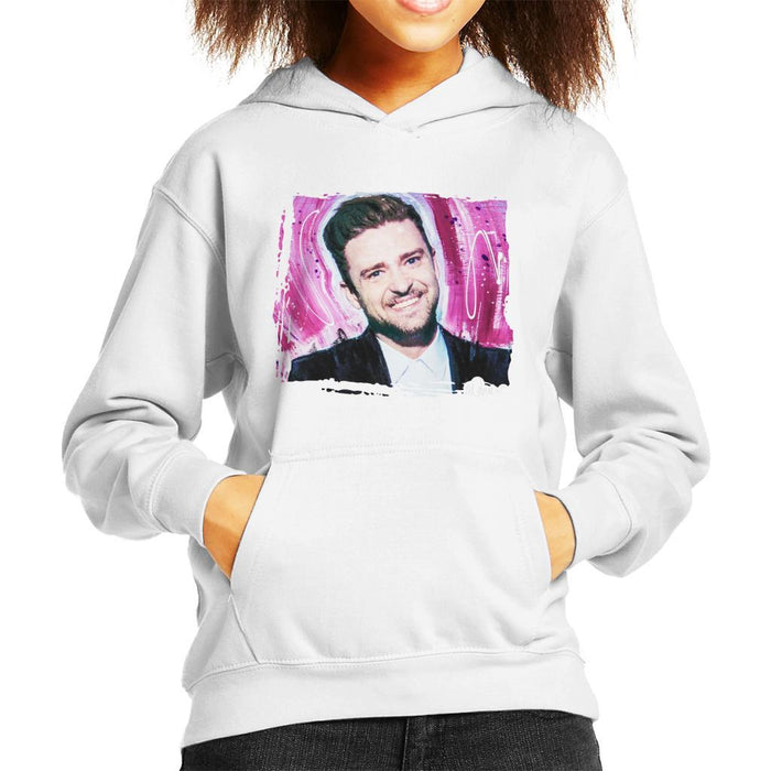 Sidney Maurer Original Portrait Of Justin Timberlake Smile Kids Hooded Sweatshirt - Kids Boys Hooded Sweatshirt