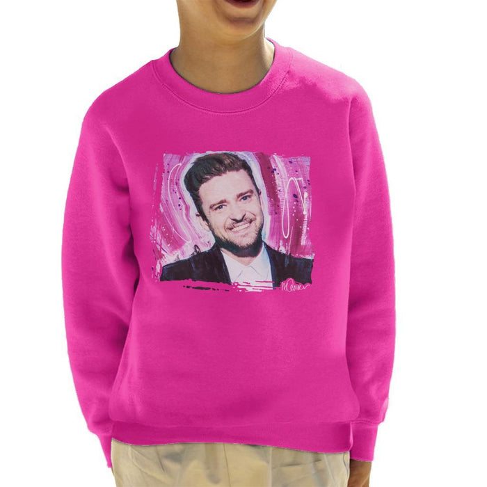 Sidney Maurer Original Portrait Of Justin Timberlake Smile Kids Sweatshirt - Kids Boys Sweatshirt