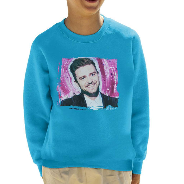 Sidney Maurer Original Portrait Of Justin Timberlake Smile Kids Sweatshirt - Kids Boys Sweatshirt