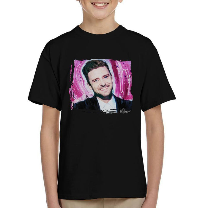 Sidney Maurer Original Portrait Of Justin Timberlake Smile Kids T-Shirt - Kids Boys T-Shirt