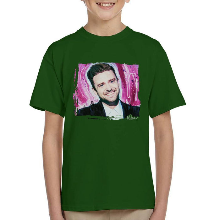 Sidney Maurer Original Portrait Of Justin Timberlake Smile Kids T-Shirt - Kids Boys T-Shirt