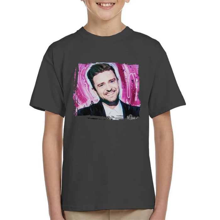 Sidney Maurer Original Portrait Of Justin Timberlake Smile Kids T-Shirt - Kids Boys T-Shirt