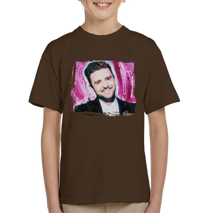 Sidney Maurer Original Portrait Of Justin Timberlake Smile Kids T-Shirt - Kids Boys T-Shirt