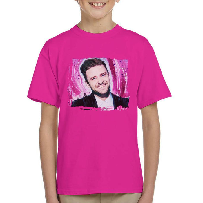 Sidney Maurer Original Portrait Of Justin Timberlake Smile Kids T-Shirt - Kids Boys T-Shirt