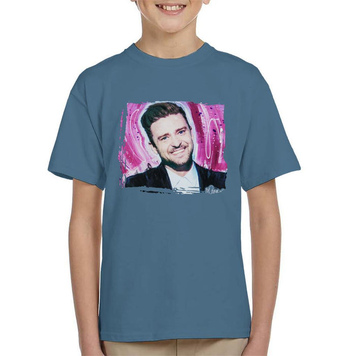 Sidney Maurer Original Portrait Of Justin Timberlake Smile Kids T-Shirt - Kids Boys T-Shirt
