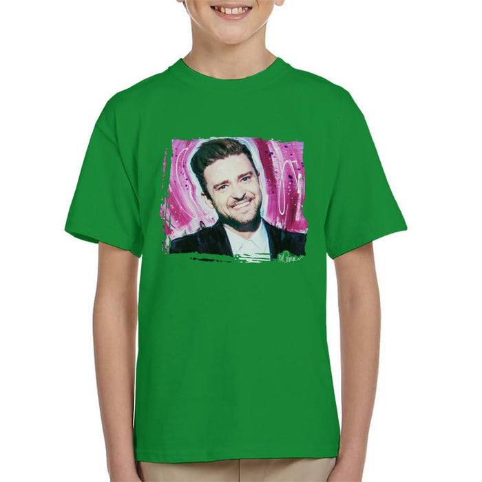Sidney Maurer Original Portrait Of Justin Timberlake Smile Kids T-Shirt - Kids Boys T-Shirt
