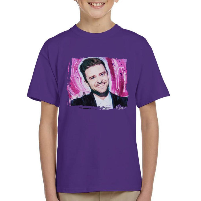 Sidney Maurer Original Portrait Of Justin Timberlake Smile Kids T-Shirt - Kids Boys T-Shirt