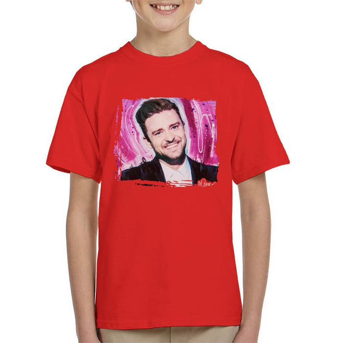 Sidney Maurer Original Portrait Of Justin Timberlake Smile Kids T-Shirt - Kids Boys T-Shirt