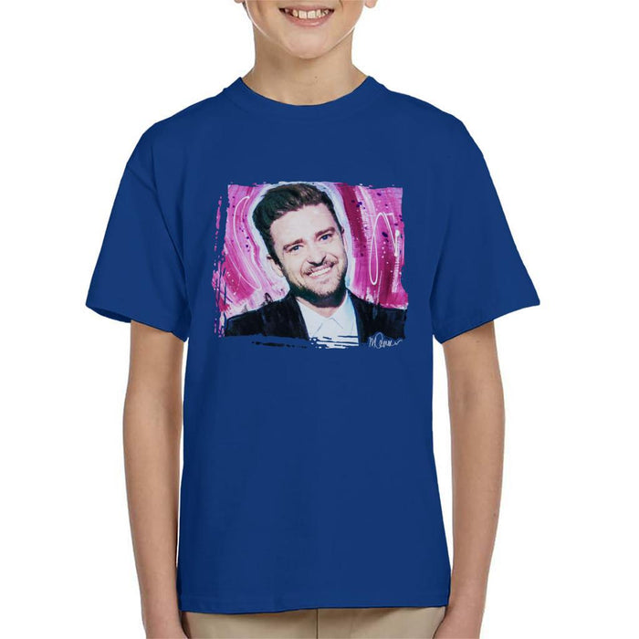 Sidney Maurer Original Portrait Of Justin Timberlake Smile Kids T-Shirt - Kids Boys T-Shirt