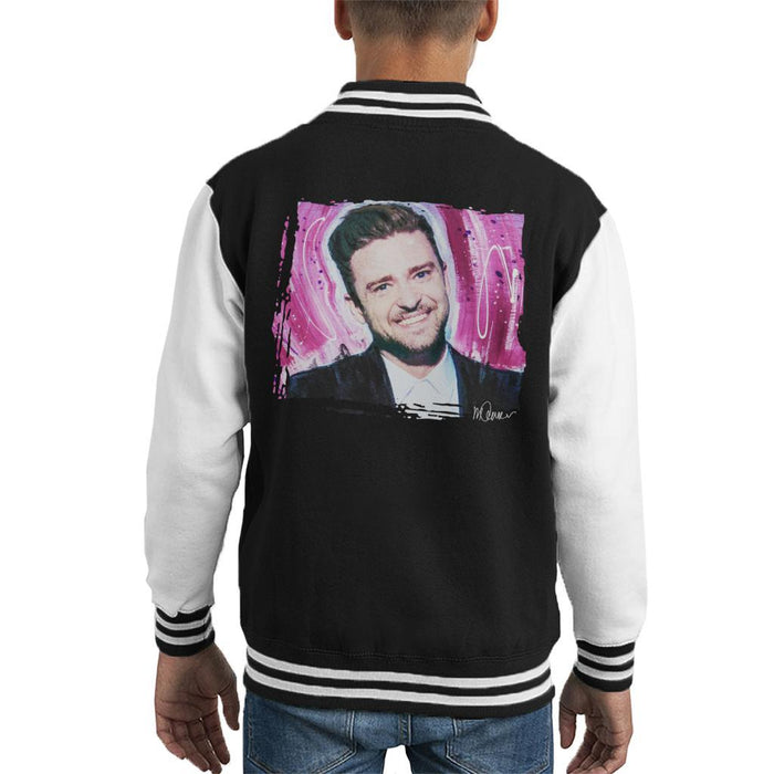 Sidney Maurer Original Portrait Of Justin Timberlake Smile Kids Varsity Jacket - Kids Boys Varsity Jacket