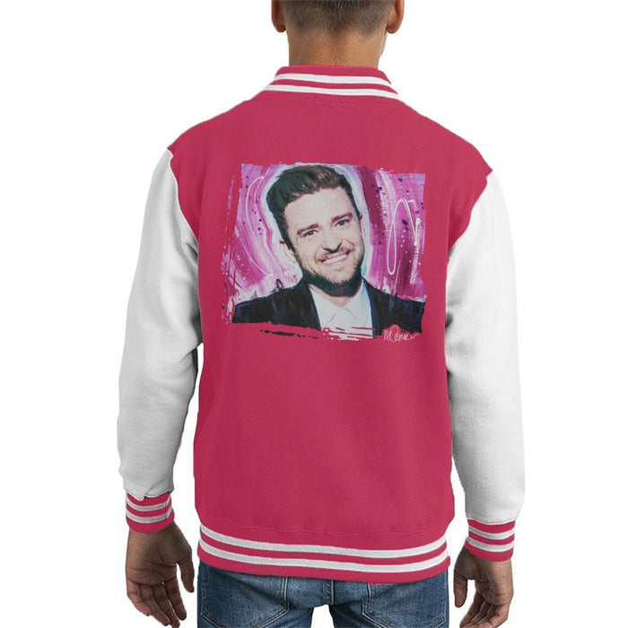 Sidney Maurer Original Portrait Of Justin Timberlake Smile Kids Varsity Jacket - Kids Boys Varsity Jacket