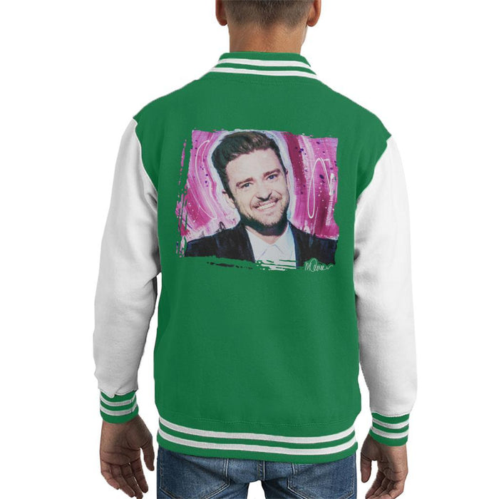 Sidney Maurer Original Portrait Of Justin Timberlake Smile Kids Varsity Jacket - Kids Boys Varsity Jacket