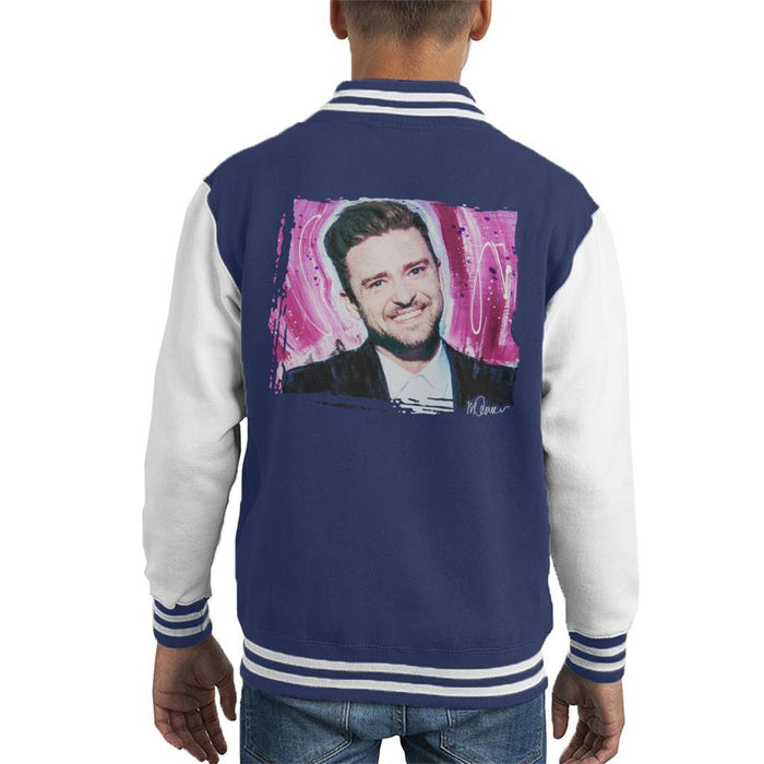 Sidney Maurer Original Portrait Of Justin Timberlake Smile Kids Varsity Jacket - Kids Boys Varsity Jacket