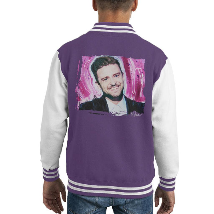 Sidney Maurer Original Portrait Of Justin Timberlake Smile Kids Varsity Jacket - Kids Boys Varsity Jacket