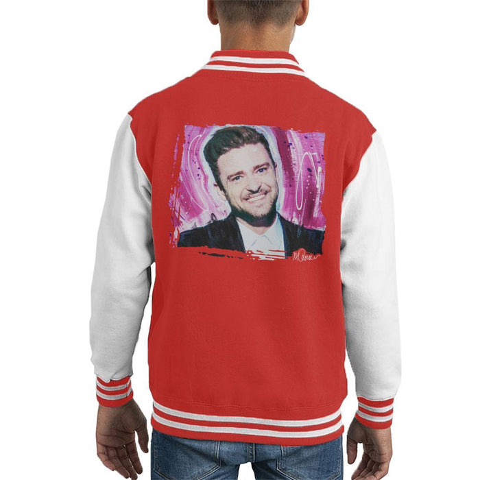 Sidney Maurer Original Portrait Of Justin Timberlake Smile Kids Varsity Jacket - Kids Boys Varsity Jacket