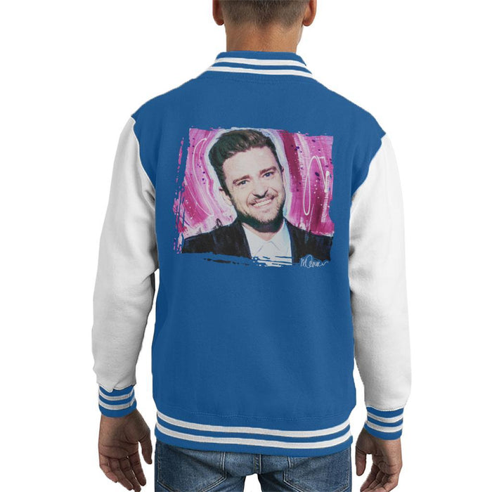 Sidney Maurer Original Portrait Of Justin Timberlake Smile Kids Varsity Jacket - Kids Boys Varsity Jacket