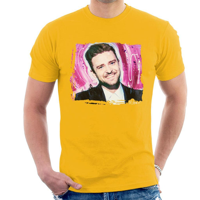 Sidney Maurer Original Portrait Of Justin Timberlake Smile Mens T-Shirt - Mens T-Shirt