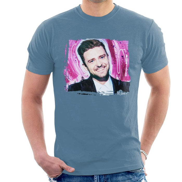 Sidney Maurer Original Portrait Of Justin Timberlake Smile Mens T-Shirt - Mens T-Shirt