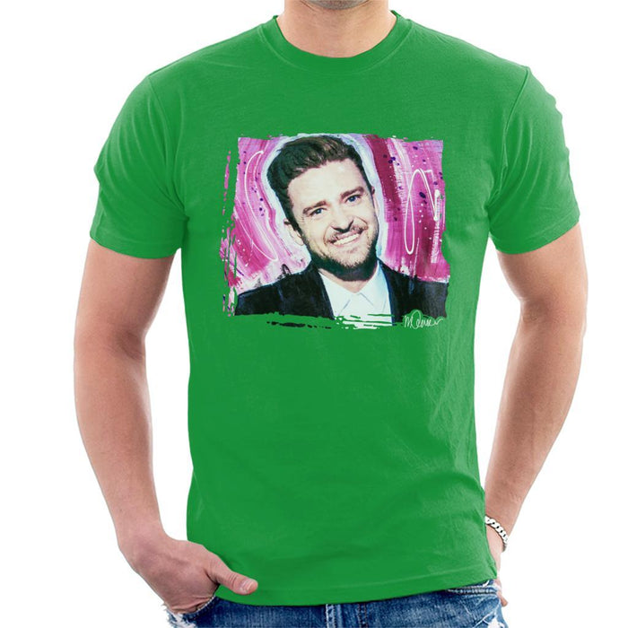 Sidney Maurer Original Portrait Of Justin Timberlake Smile Mens T-Shirt - Mens T-Shirt