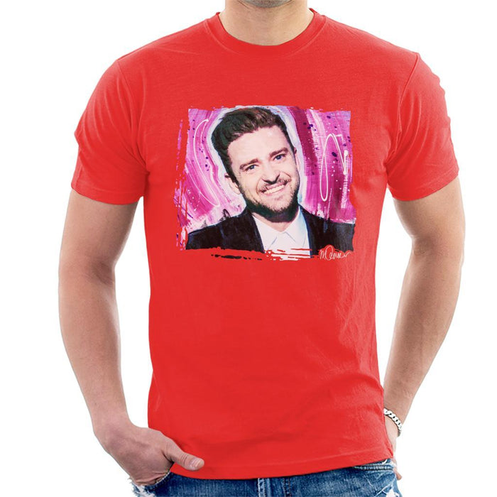Sidney Maurer Original Portrait Of Justin Timberlake Smile Mens T-Shirt - Mens T-Shirt