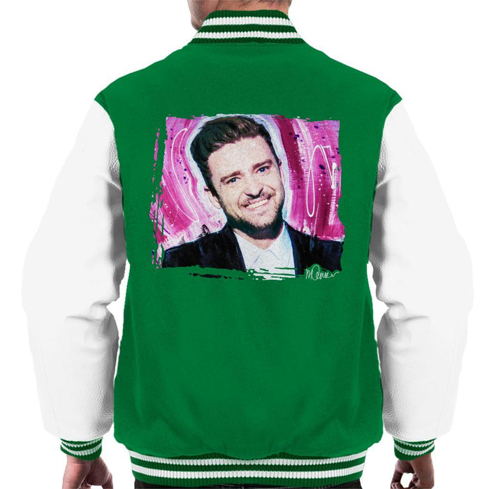Sidney Maurer Original Portrait Of Justin Timberlake Smile Mens Varsity Jacket - Mens Varsity Jacket