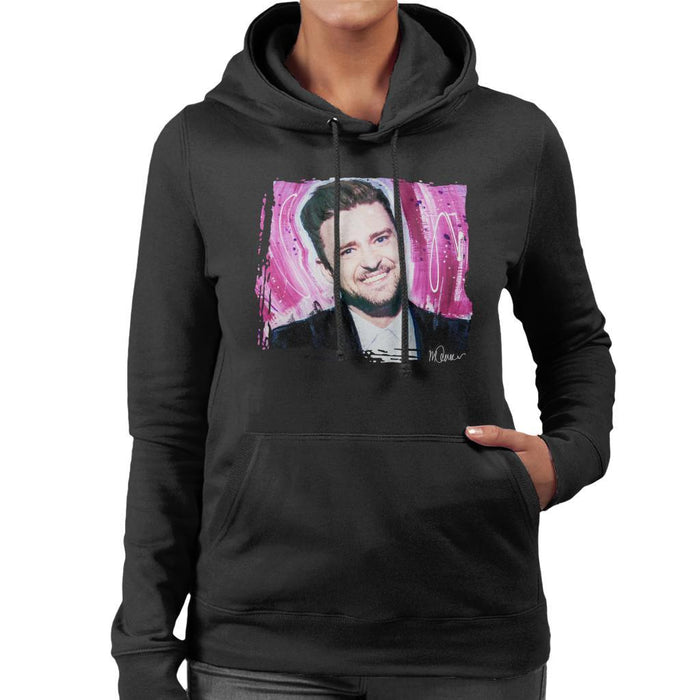 Sidney Maurer Original Portrait Of Justin Timberlake Smile Womens Hooded Sweatshirt - Womens Hooded Sweatshirt