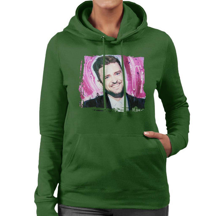 Sidney Maurer Original Portrait Of Justin Timberlake Smile Womens Hooded Sweatshirt - Womens Hooded Sweatshirt