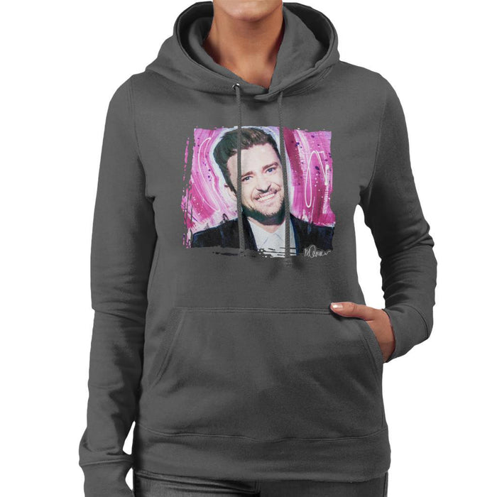 Sidney Maurer Original Portrait Of Justin Timberlake Smile Womens Hooded Sweatshirt - Womens Hooded Sweatshirt