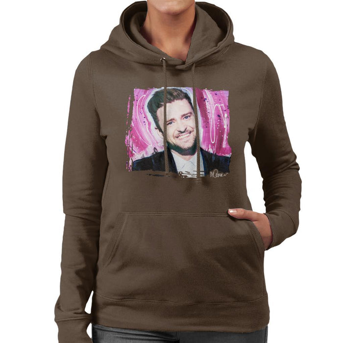 Sidney Maurer Original Portrait Of Justin Timberlake Smile Womens Hooded Sweatshirt - Womens Hooded Sweatshirt