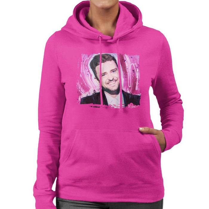 Sidney Maurer Original Portrait Of Justin Timberlake Smile Womens Hooded Sweatshirt - Womens Hooded Sweatshirt