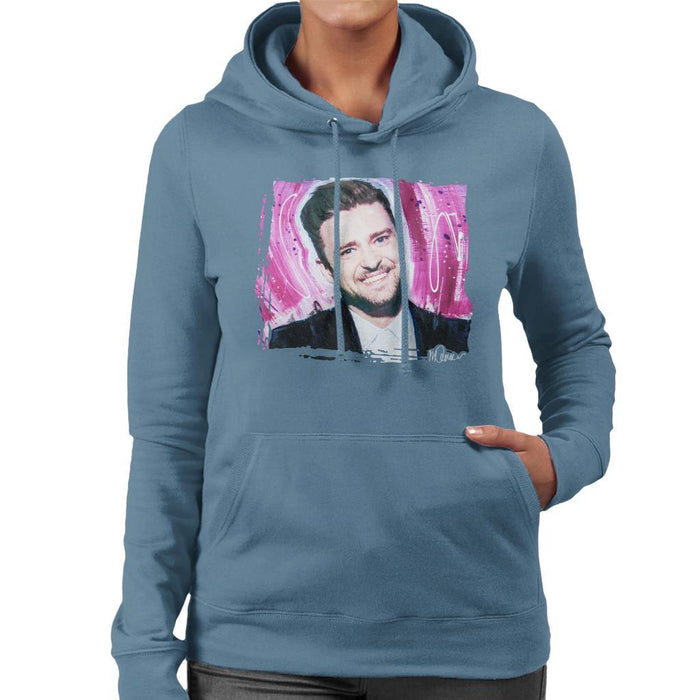 Sidney Maurer Original Portrait Of Justin Timberlake Smile Womens Hooded Sweatshirt - Womens Hooded Sweatshirt