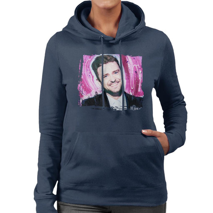 Sidney Maurer Original Portrait Of Justin Timberlake Smile Womens Hooded Sweatshirt - Womens Hooded Sweatshirt