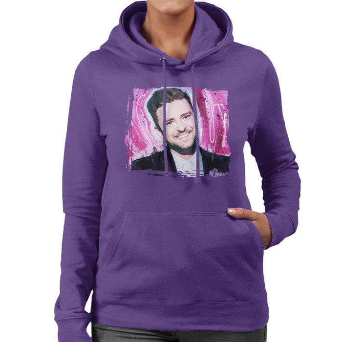Sidney Maurer Original Portrait Of Justin Timberlake Smile Womens Hooded Sweatshirt - Womens Hooded Sweatshirt