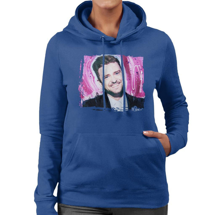 Sidney Maurer Original Portrait Of Justin Timberlake Smile Womens Hooded Sweatshirt - Womens Hooded Sweatshirt