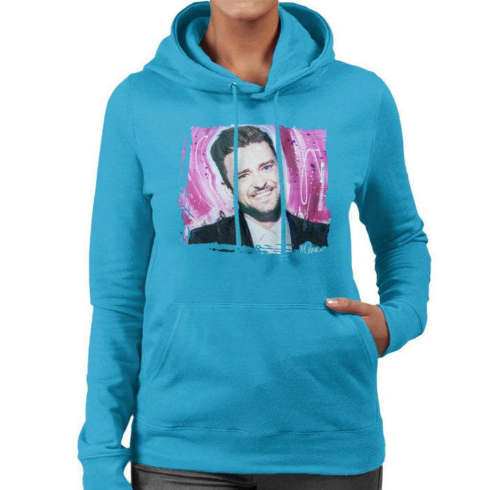 Sidney Maurer Original Portrait Of Justin Timberlake Smile Womens Hooded Sweatshirt - Womens Hooded Sweatshirt