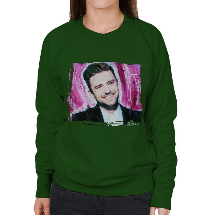 Sidney Maurer Original Portrait Of Justin Timberlake Smile Womens Sweatshirt - Womens Sweatshirt