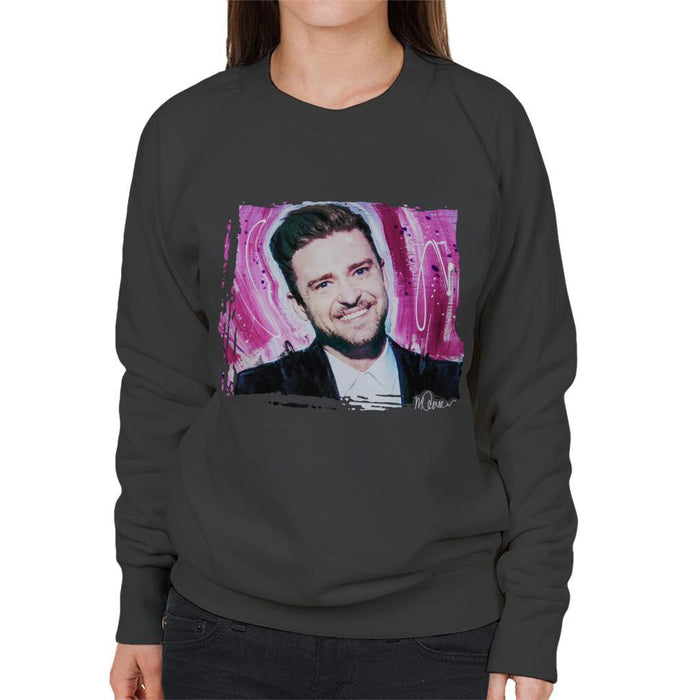 Sidney Maurer Original Portrait Of Justin Timberlake Smile Womens Sweatshirt - Womens Sweatshirt
